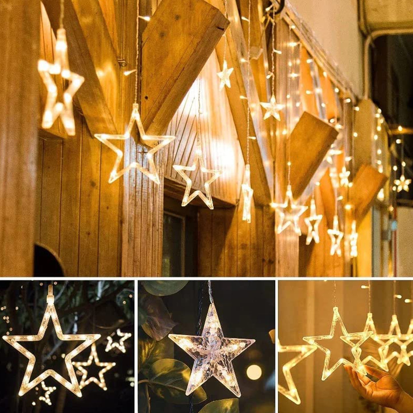 1278 12 Stars Curtain String Lights Window Curtain Lights With 8 Flashing Modes Decoration For Festivals