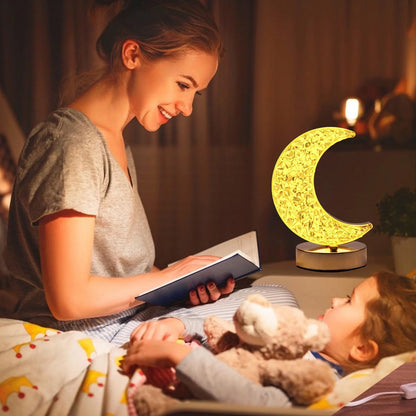 12570 Crystal Table Lamp  Moon Shape Touch Control Lamp With 3 Color  Metal Bedside Lamp For Kids Bedroom Romantic Desktop Nightstand  Stepless Dimming Usb Charging Touch Night Light