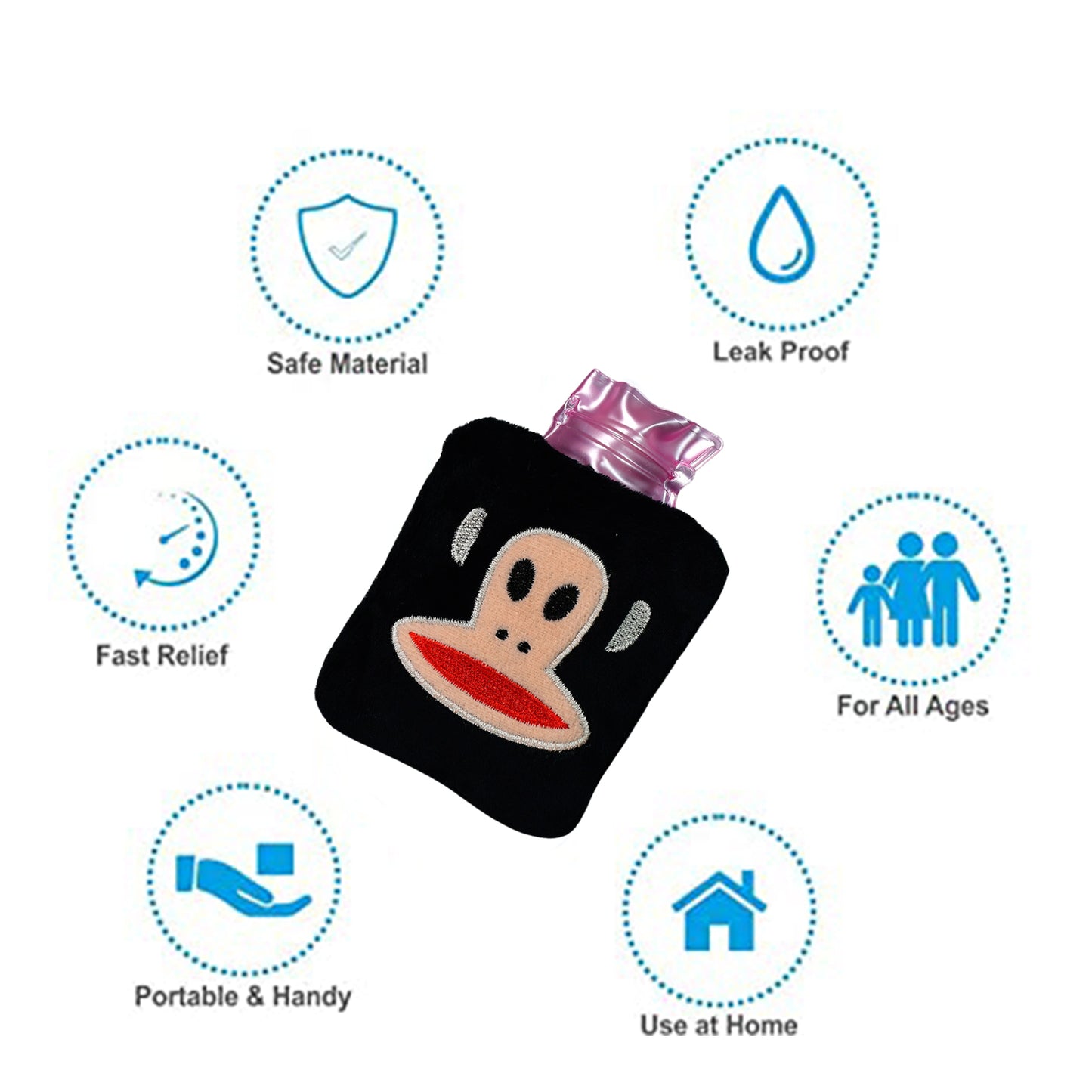 Black Monkey Small Hot Water Bag With Cover For Pain Relief Neck Shoulder Pain And Hand Feet Warmer Menstrual Cramps.