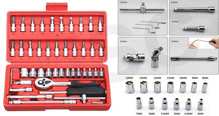 Socket 14 Inch Combination Repair Tool Kit (Red 46 Pcs)