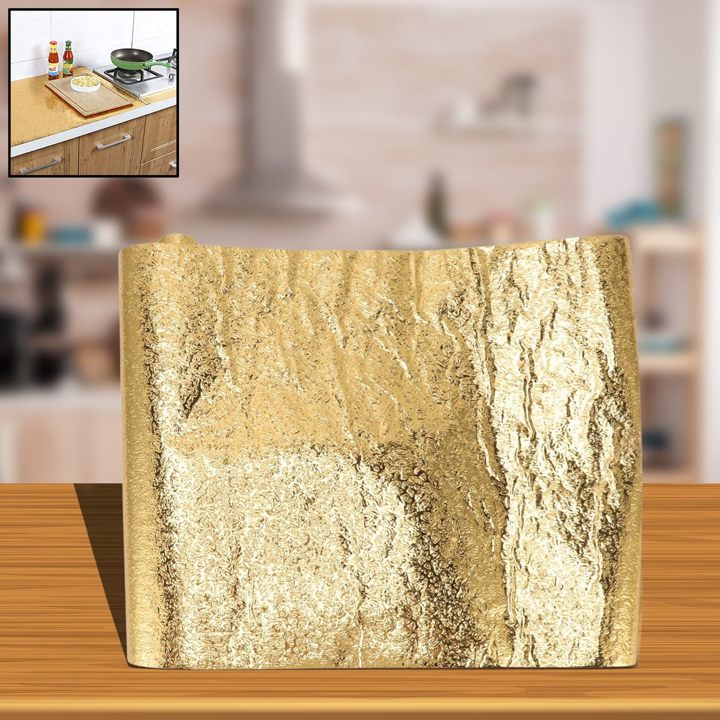 GoldenShield Self-Adhesive Aluminum Foil Wallpaper – Premium Oil-Proof & Waterproof Kitchen Sticker