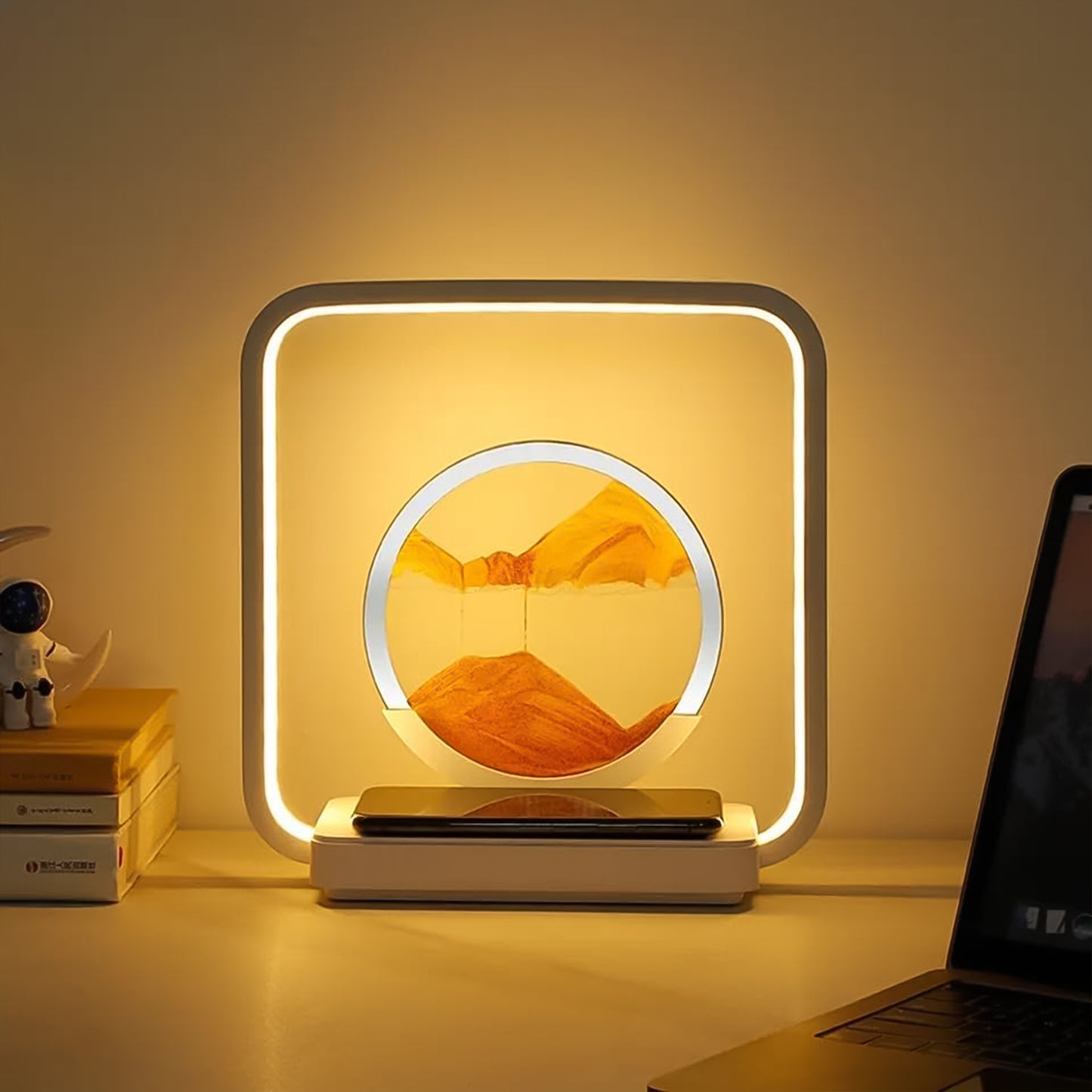 13477 3d Wireless Charging Led Light Usb Quicksand Painting Lamp For Bedroom