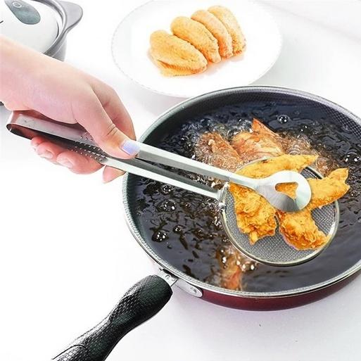 CrispPro 2-in-1 Stainless Steel Strainer Tongs – Fry, Strain & Serve with Ease!