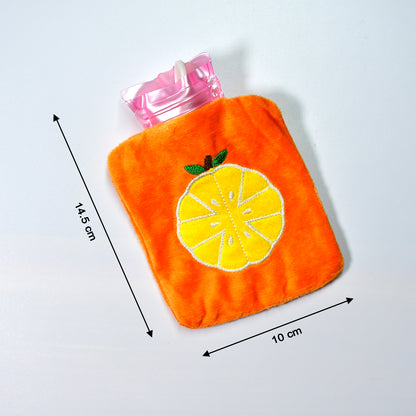 Orange Small Hot Water Bag With Cover For Pain Relief Neck Shoulder Pain And Hand Feet Warmer Menstrual Cramps.