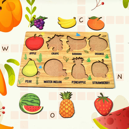 Wooden Fruits Puzzle Learning Educational Board (1 Set  2820 Cm)