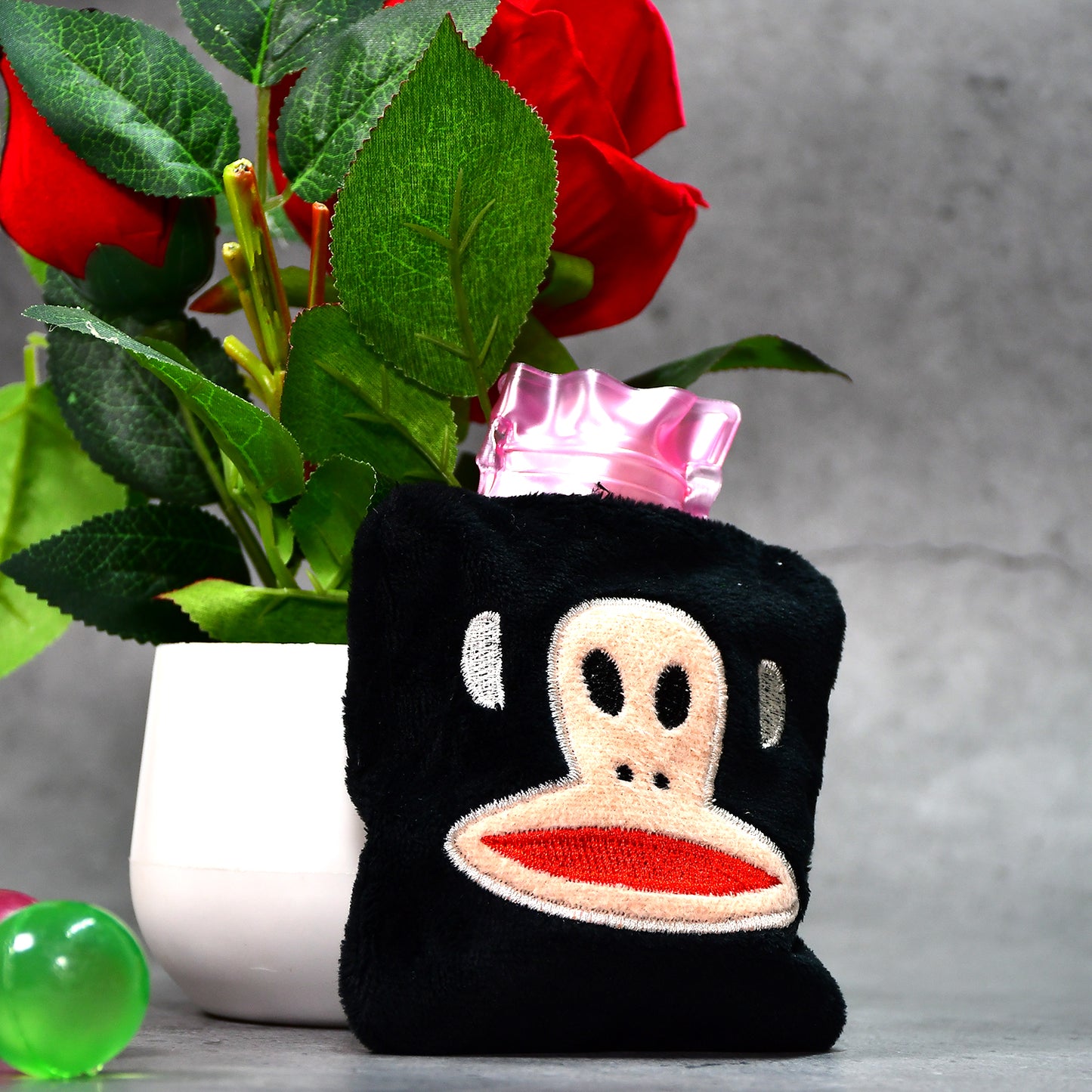 Black Monkey Small Hot Water Bag With Cover For Pain Relief Neck Shoulder Pain And Hand Feet Warmer Menstrual Cramps.