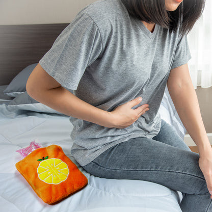 Orange Small Hot Water Bag With Cover For Pain Relief Neck Shoulder Pain And Hand Feet Warmer Menstrual Cramps.