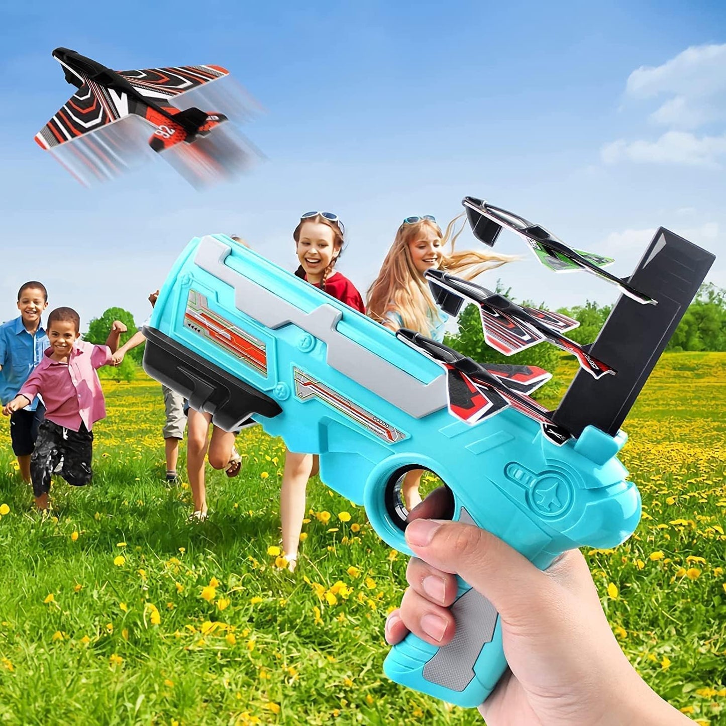 SkyBlaster X5™ – Airplane Launcher Gun Toy with 5 Foam Glider Planes