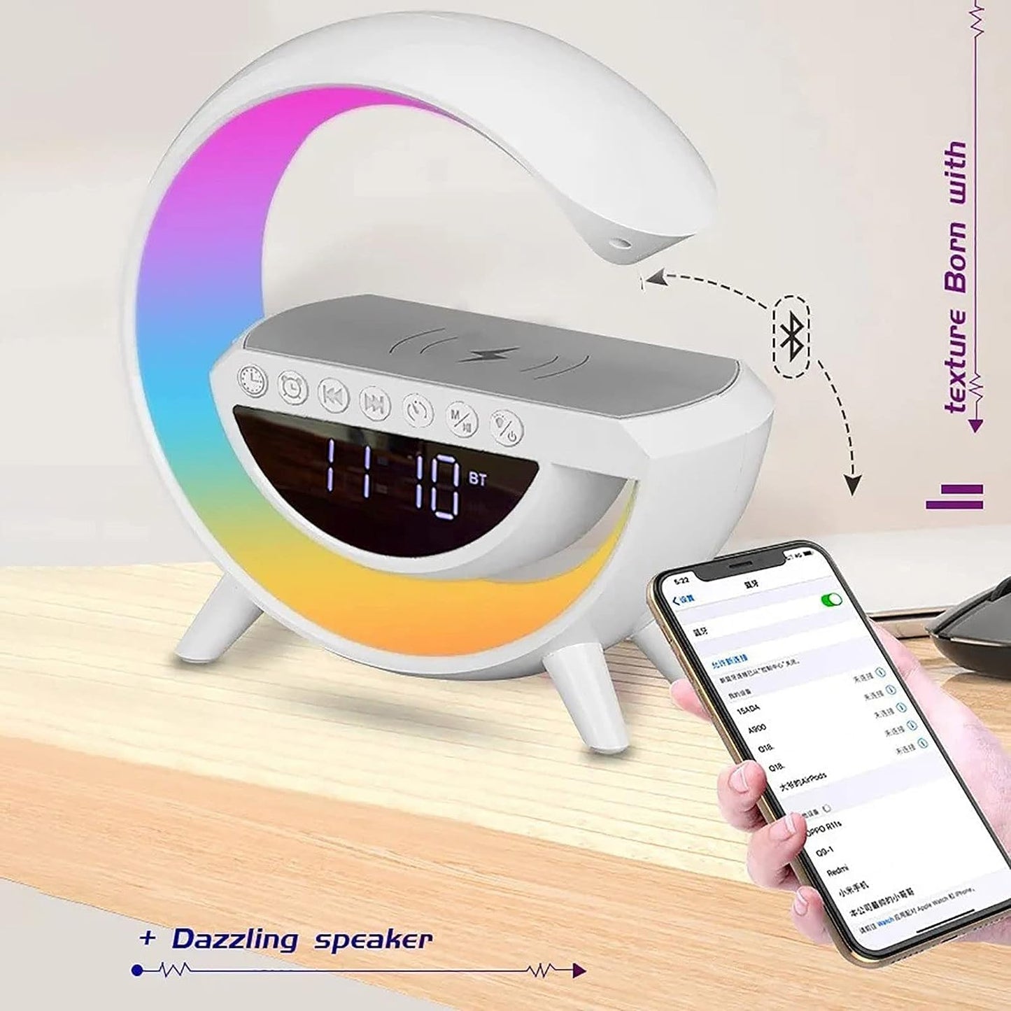 LumiGlow 3-in-1 Smart Lamp – Wireless Charger, Bluetooth Speaker & Mood Light