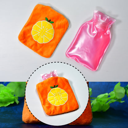 Orange Small Hot Water Bag With Cover For Pain Relief Neck Shoulder Pain And Hand Feet Warmer Menstrual Cramps.