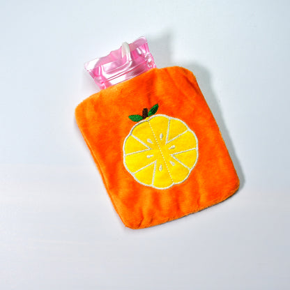 Orange Small Hot Water Bag With Cover For Pain Relief Neck Shoulder Pain And Hand Feet Warmer Menstrual Cramps.