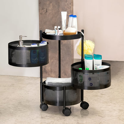 Metal Round High Quality Kitchen Trolley With Wheels (3 Layer  1 Pc)