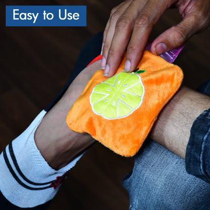 Orange Small Hot Water Bag With Cover For Pain Relief Neck Shoulder Pain And Hand Feet Warmer Menstrual Cramps.