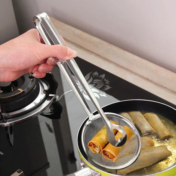 CrispPro 2-in-1 Stainless Steel Strainer Tongs – Fry, Strain & Serve with Ease!