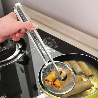 CrispPro 2-in-1 Stainless Steel Strainer Tongs – Fry, Strain & Serve with Ease!